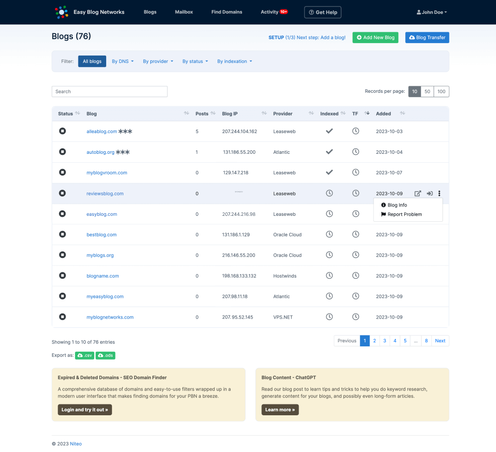 Dashboard with Dropdown
