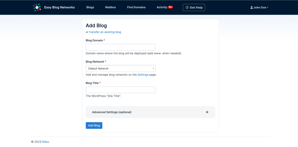 Create New Blog